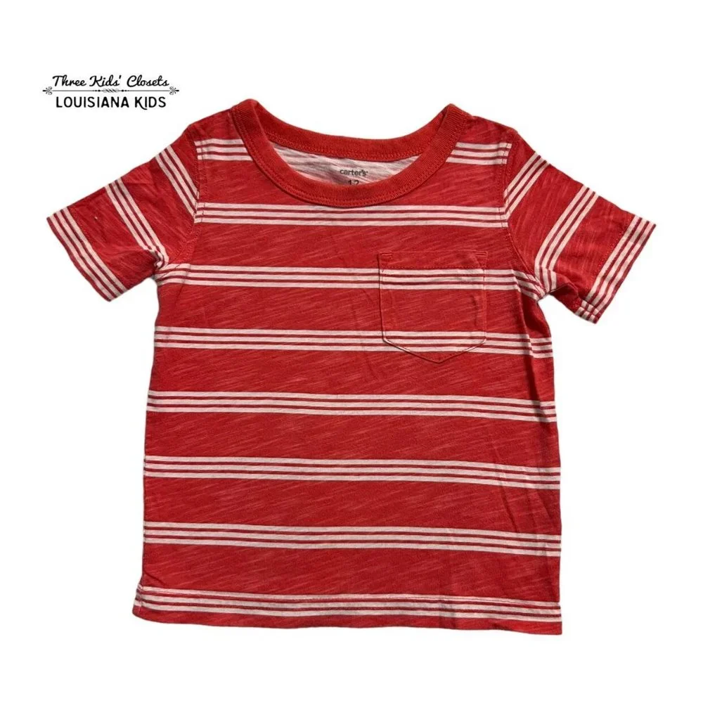 Carter's 12m Red Striped Pocket Tee Shirt